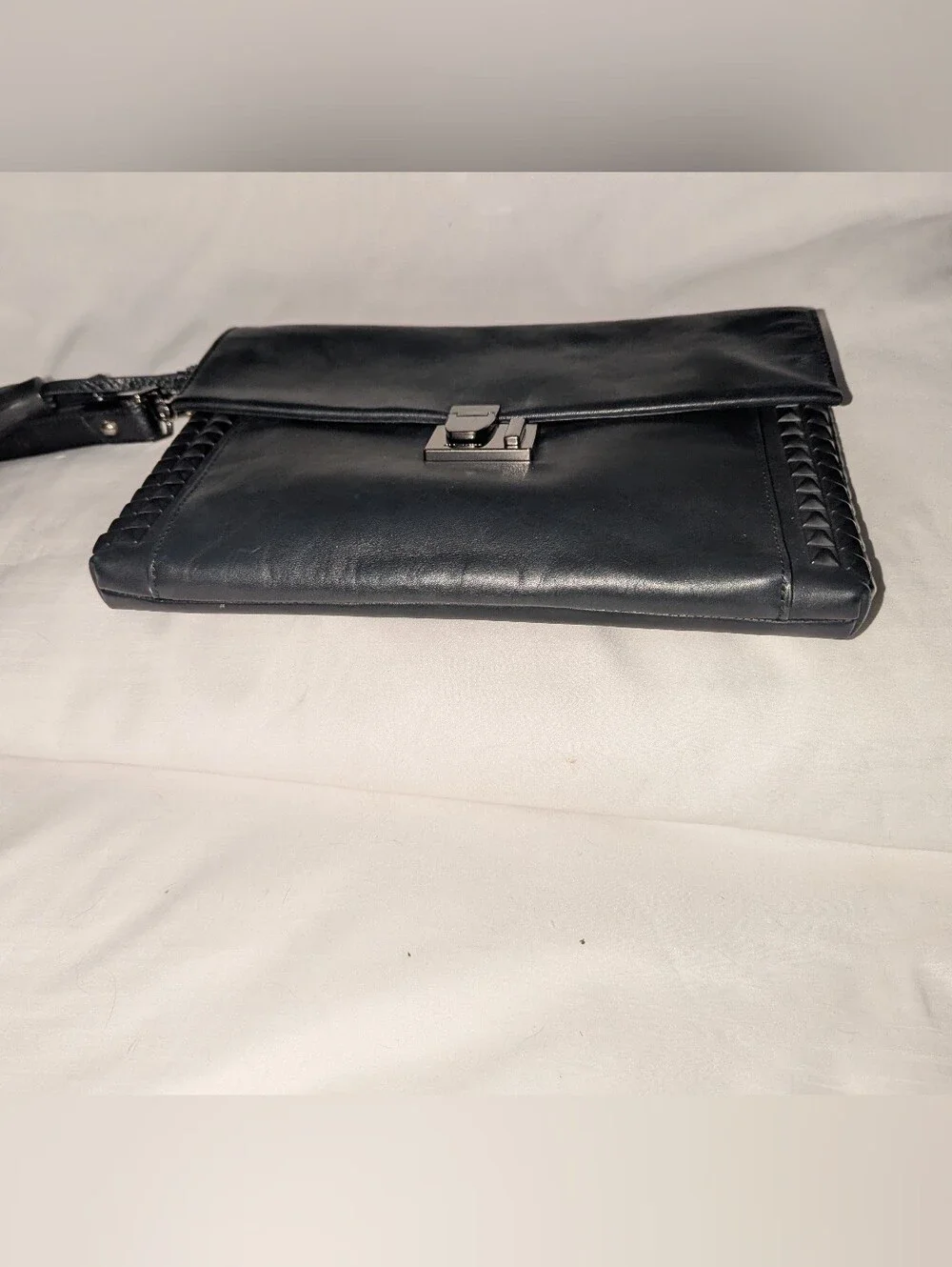 Coach Black Leather Studded Wristlet Clutch with Gunmetal-Tone Lock 26410